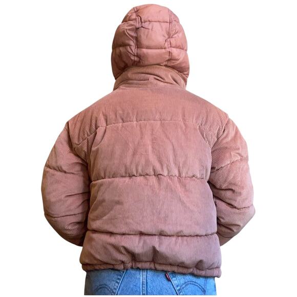 American Eagle Dusty Rose Pink Corduroy Puffer Jacket, Versatile Hood, Small - Picture 4 of 12
